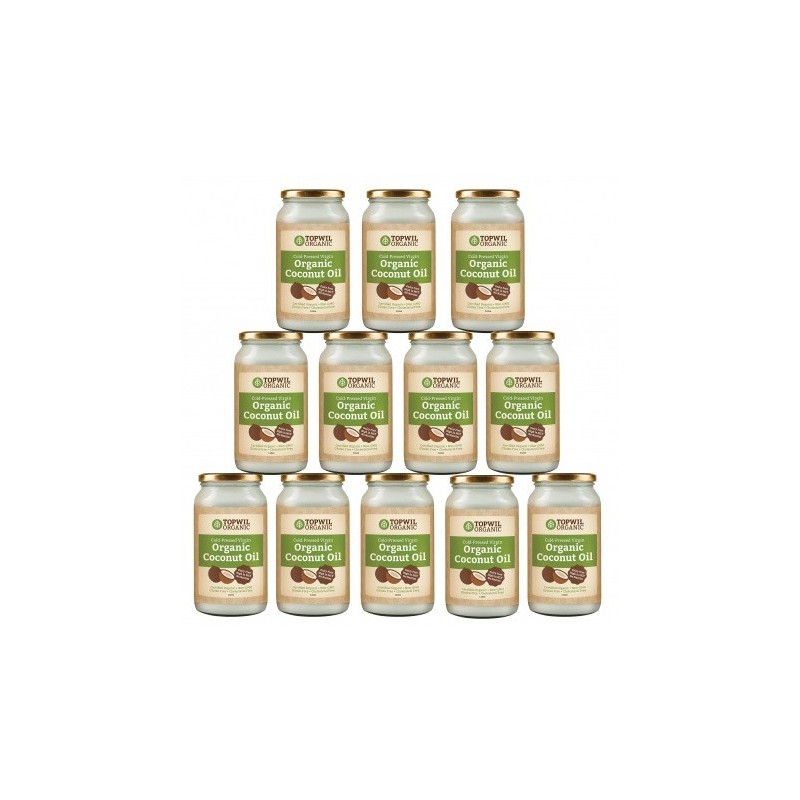 Bulk 12 x 1 Litre Cold Pressed  Organic Virgin Coconut Oil in Gl
