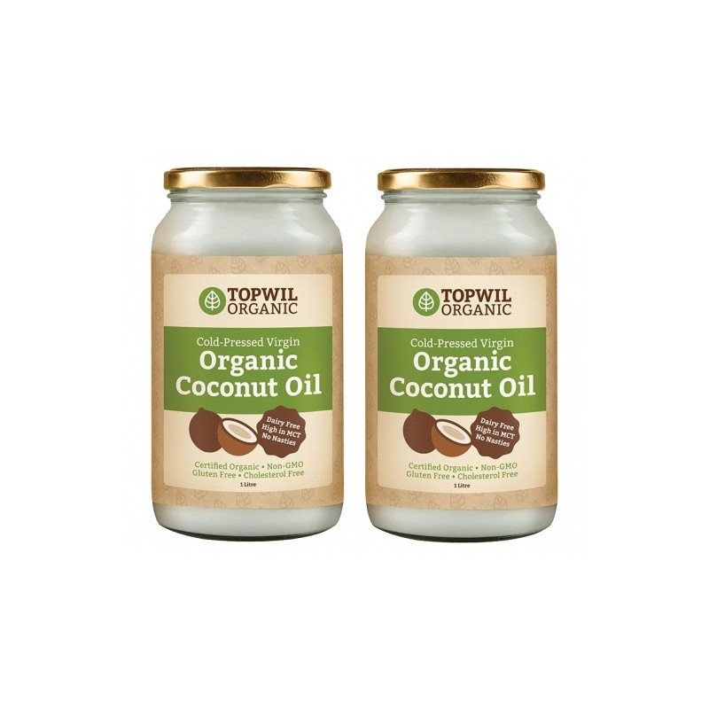 Bulk 2x 1 Litre Cold Pressed Organic Virgin Coconut Oil in Glass