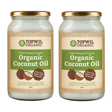 Bulk 2x 1 Litre Cold Pressed Organic Virgin Coconut Oil in Glass