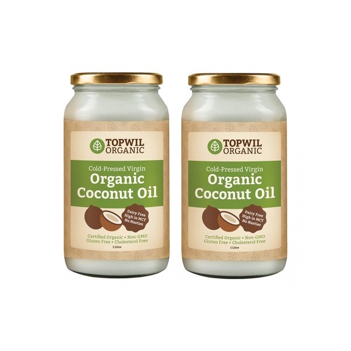 Bulk 2x 1 Litre Cold Pressed Organic Virgin Coconut Oil in Glass