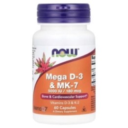 NOW Foods Mega D-3 & MK-7 5000 IU 60 Capsules