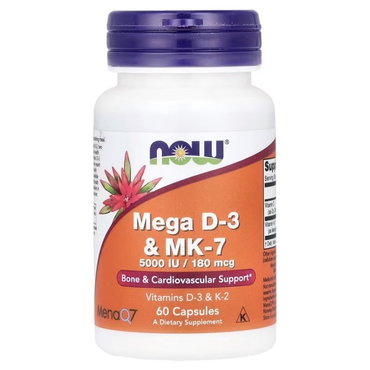 NOW Foods Mega D-3 & MK-7 5000 IU 60 Capsules