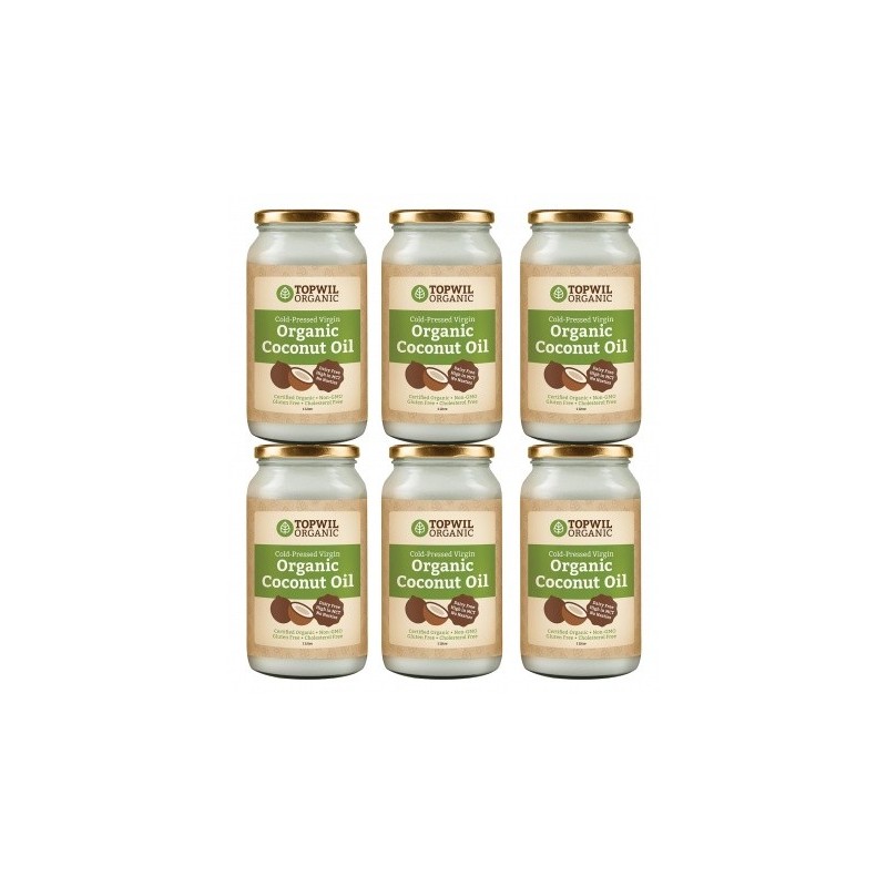 Bulk 6 x 1 Litre Cold Pressed Organic Virgin Coconut Oil in Glas