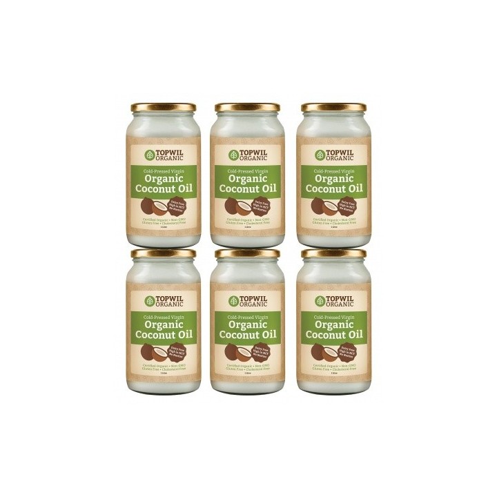 Bulk 6 x 1 Litre Cold Pressed Organic Virgin Coconut Oil in Glas