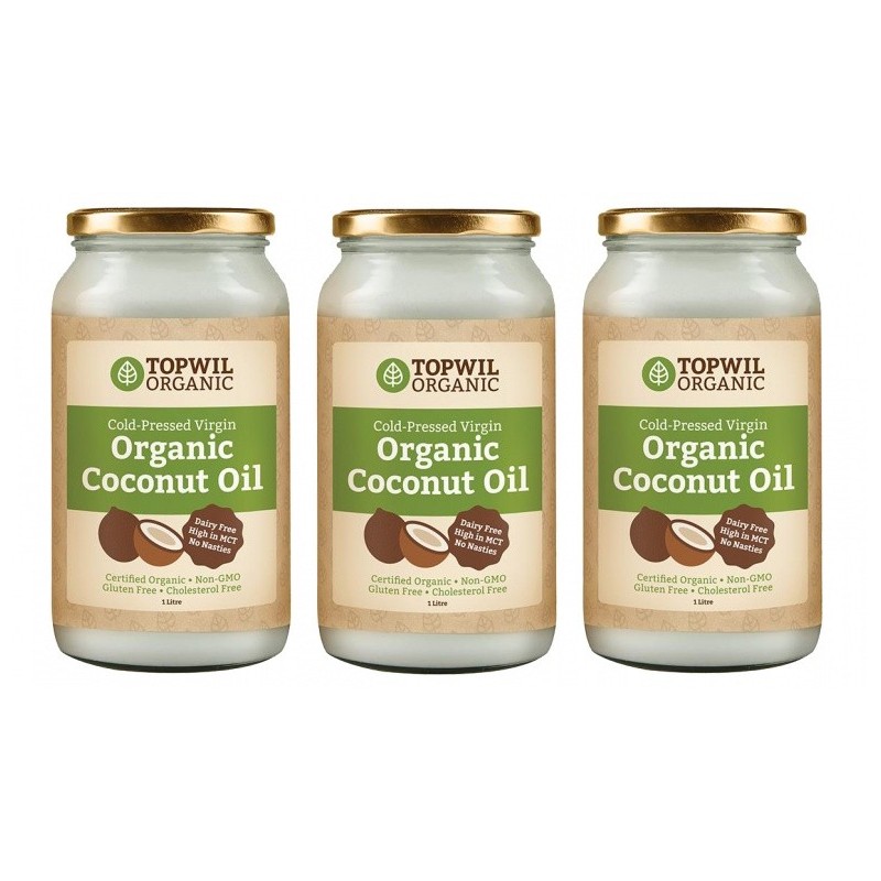Bulk 3 x 1 Litre Cold Pressed Organic Virgin Coconut Oil in Glas