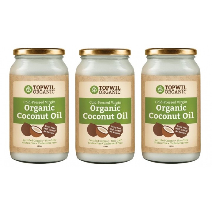 Bulk 3 x 1 Litre Cold Pressed Organic Virgin Coconut Oil in Glas
